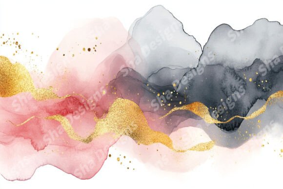 Abstract Teal and Gold Ink Wash Painting: A Versatile Art for Creative Projects