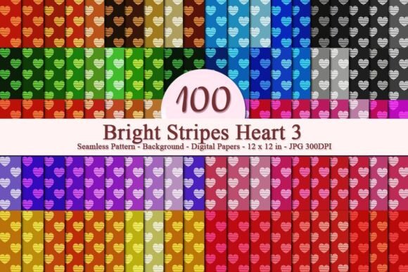 Bright Stripes Heart 3 Seamless Pattern
