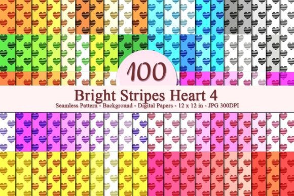 Bright Stripes Heart 4 Seamless Pattern
