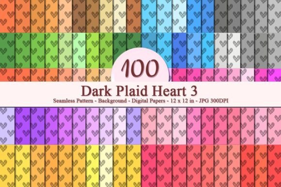 Dark Plaid Heart 3 Seamless Pattern