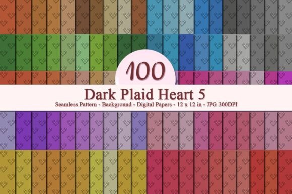 Dark Plaid Heart 5 Seamless Pattern