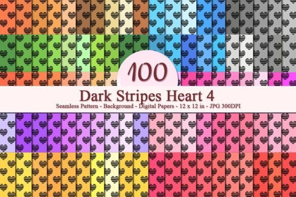Dark Stripes Heart 4 Seamless Pattern