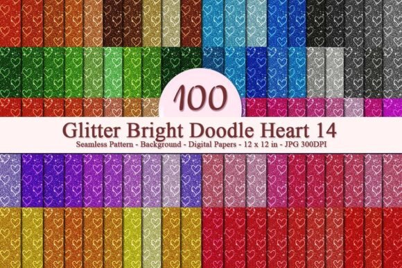 Glitter Bright Doodle Heart 14 Pattern
