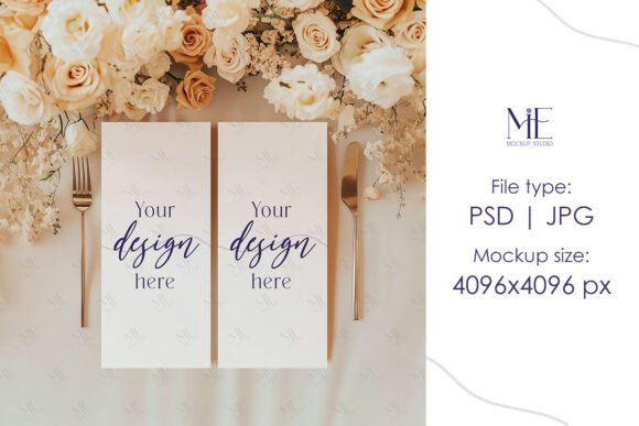 Menu Card Mockup, Boho Menu Double Card