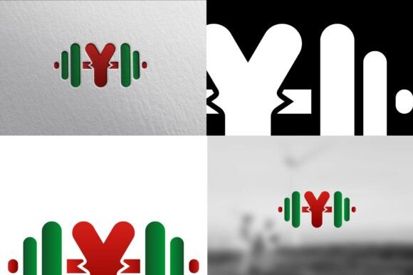 Y Letter Logo with Barbell Weight Design